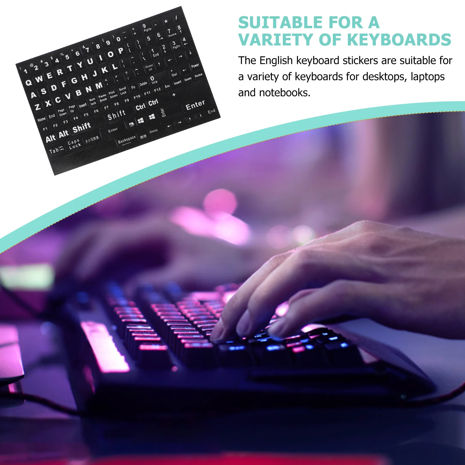 

Наклейки на клавиатуру, 1 лист, английские буквы, для компьютера, ноутбука, замена клавиш, износостойкие, легко наклеиваются, не оставляют следов