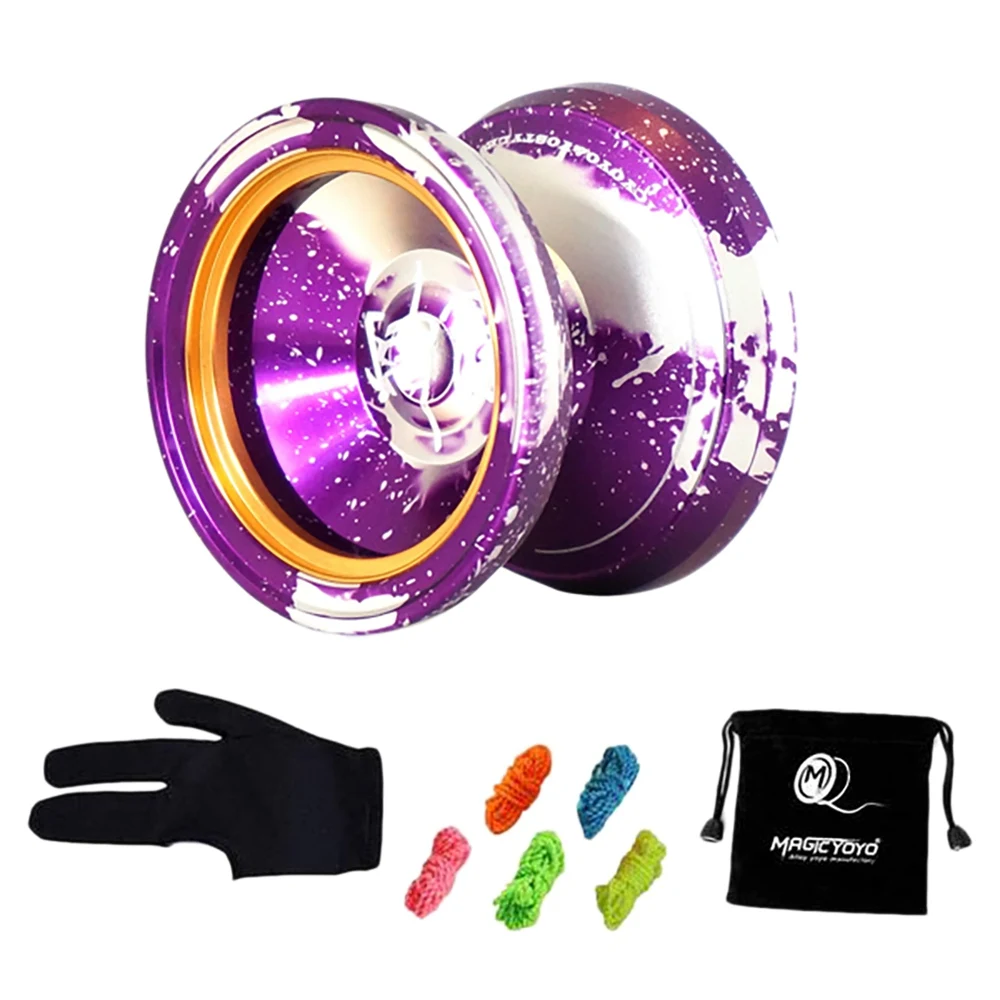 MAGICYOYO M002 Aluminum Alloy Professional Yoyo Stainless Steel T-Shaped Bearing Metal Ring Unresponsive Yo-Yo with Glove,String