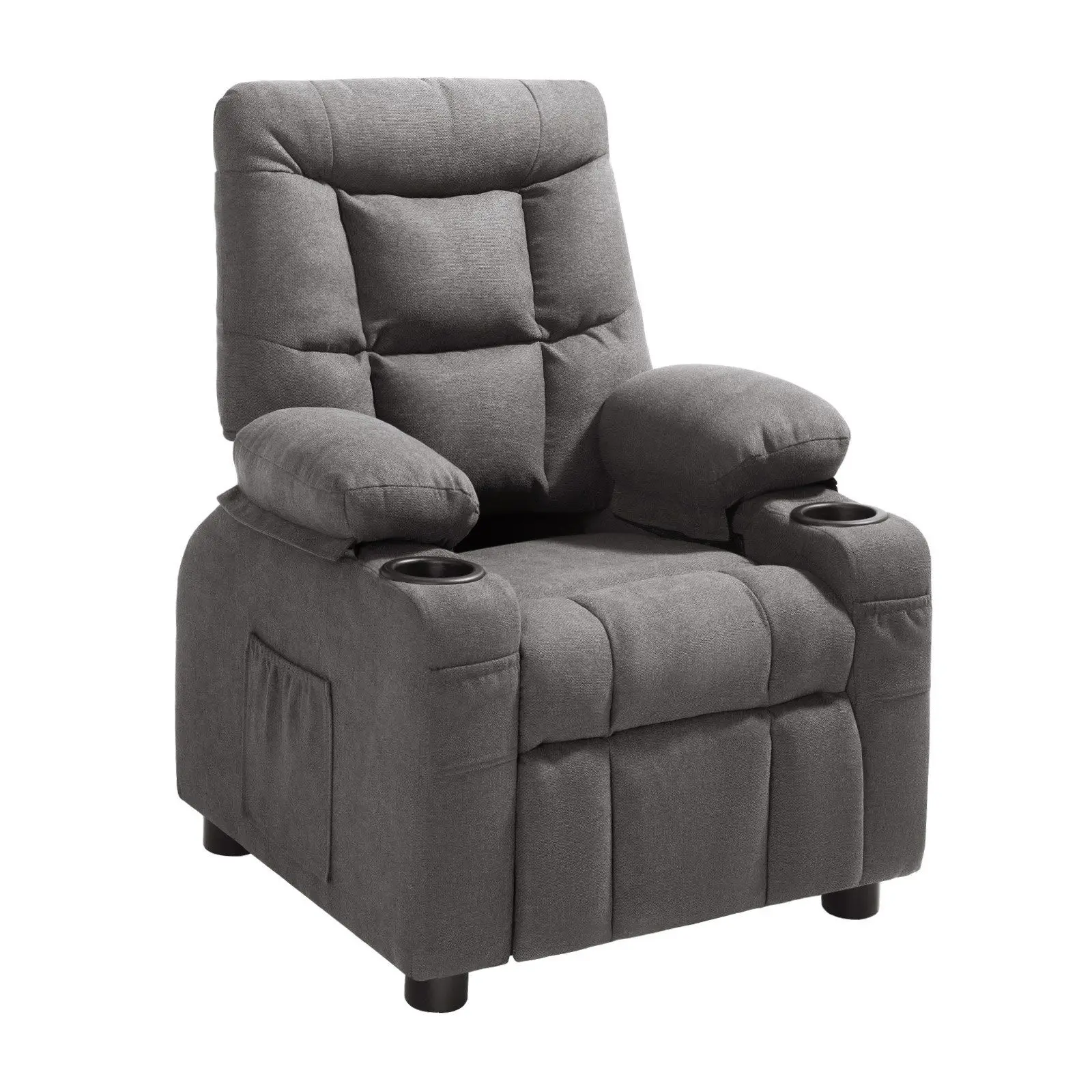 Kids Reclining Chair, Toddler Recliner with Cup Holders and Pockets, 107° to 126° Adjustable Backrest, Breathable Polyester