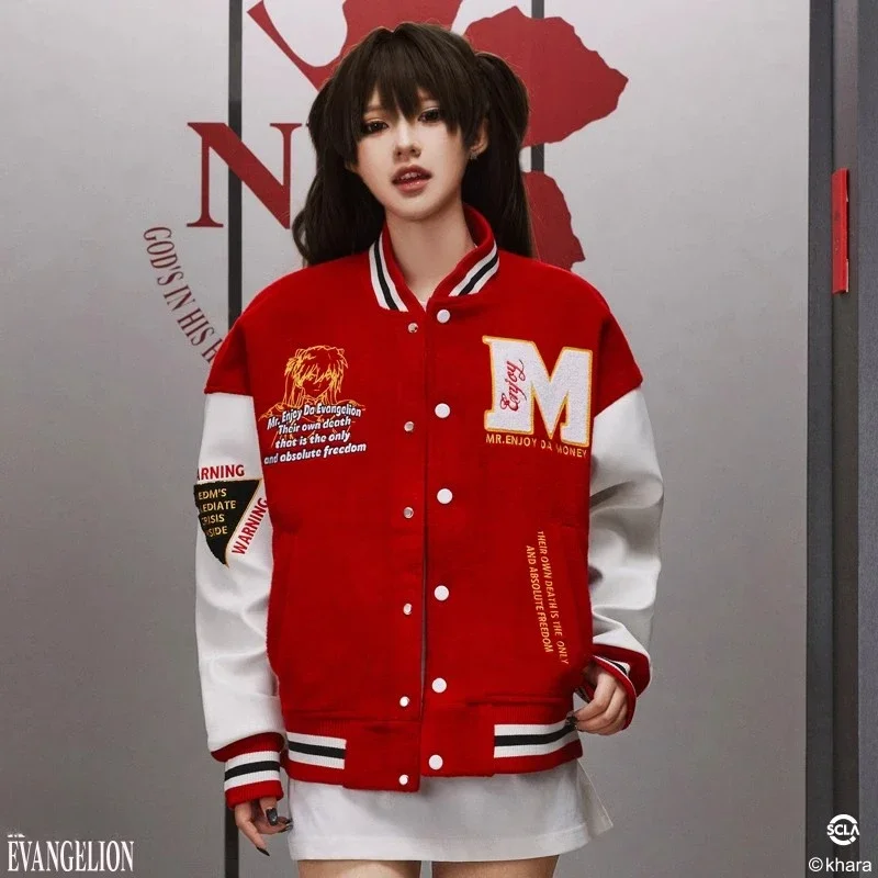 Cartoon Anime Neon Genesis Evangelion EVA Co branded Jacket Asuka Character Body Letter Baseball Jacket Men's and Women's Styles