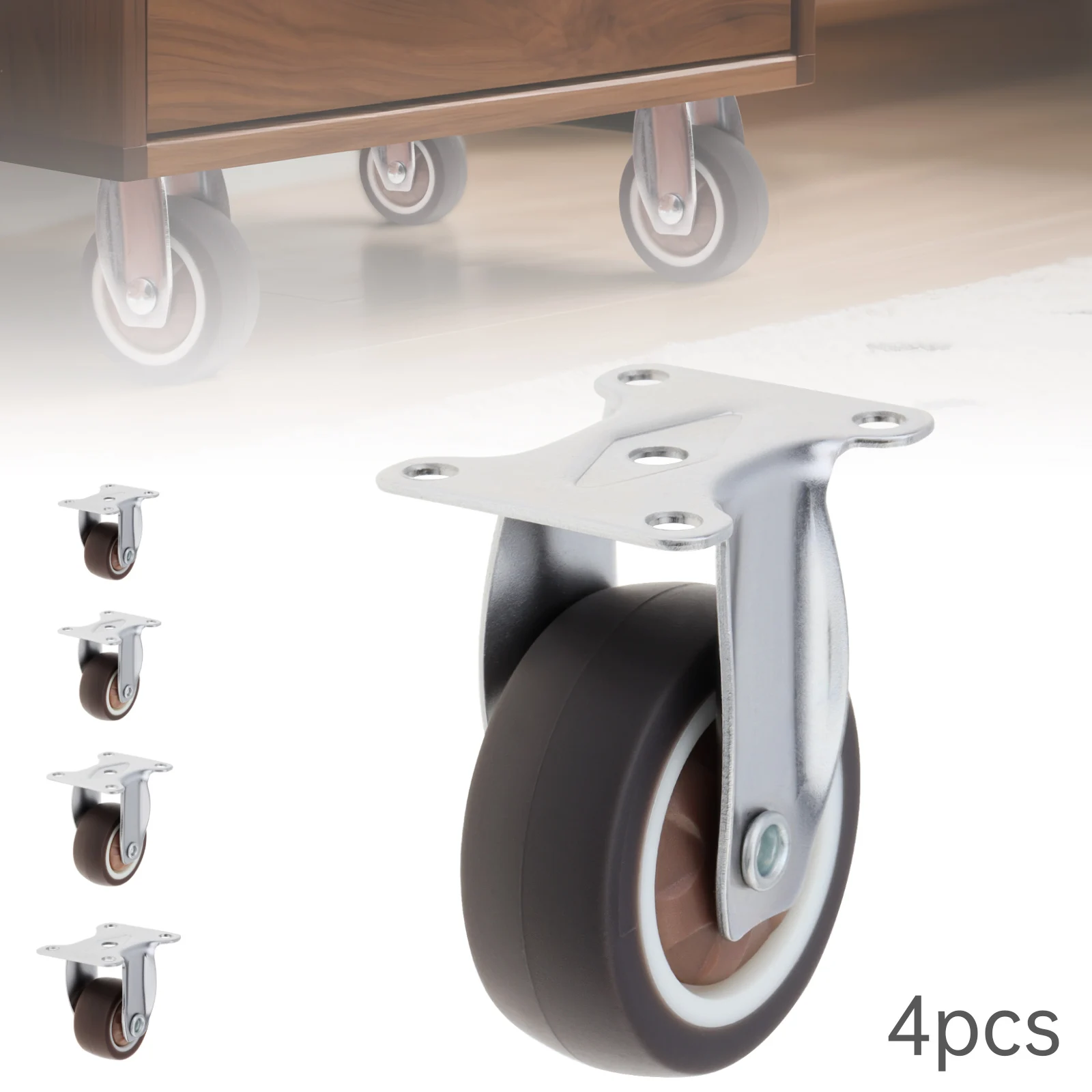 4 pcs 1/1.25/1.5/2 inch Non Swivel Metal Top TPR Rubber Caster Wheels for Small Furniture, Low Profile Plate Mount Mini Casters