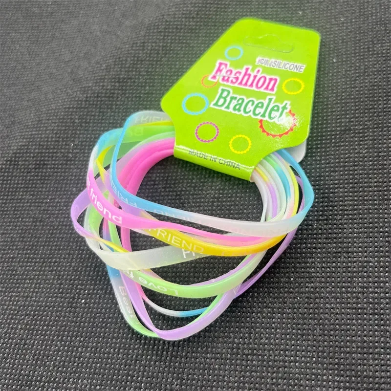 10/20/30 Pcs Wholesale Fluorescent Bracelets English Letter Simple Glow Colored Silicone Bracelets Party Gifts DIY Accessories