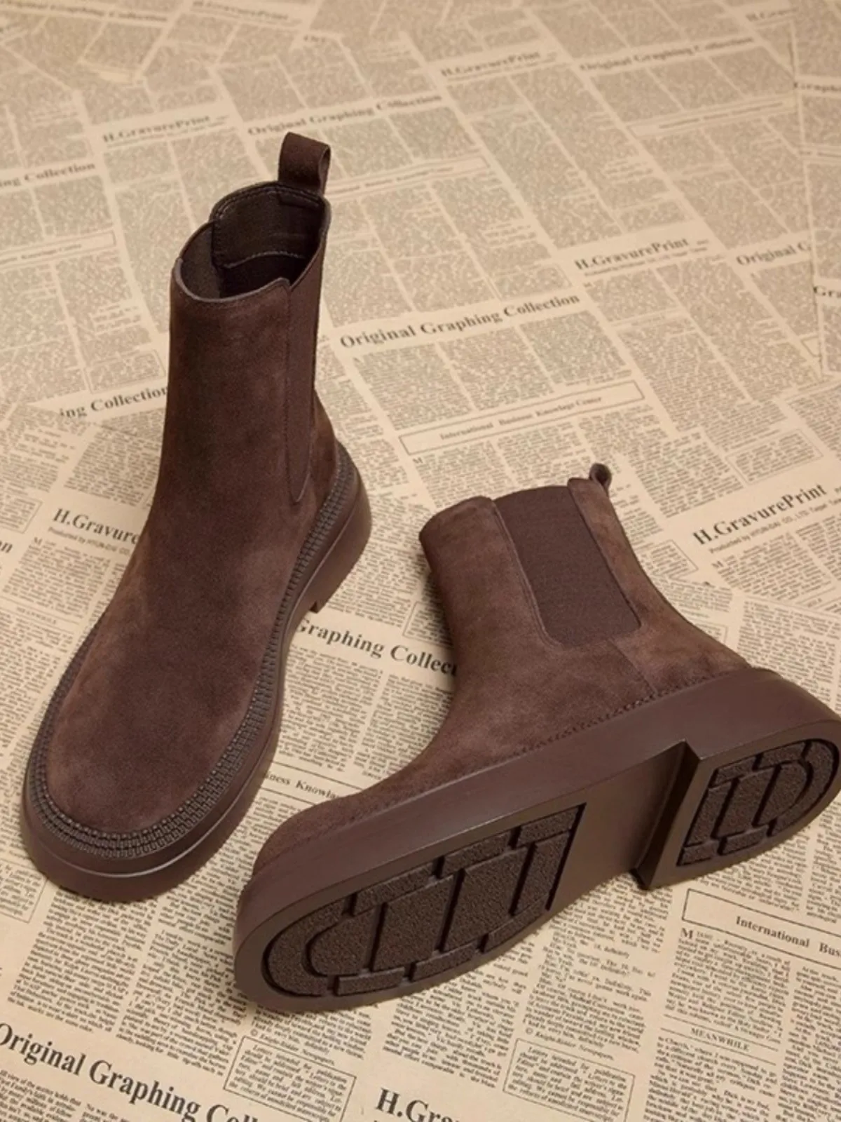 Women's Brown Thi Bot ort Boots Autumn Winter New Sle Retro Chelsea Fce Lined Flat Boots Korean Sle