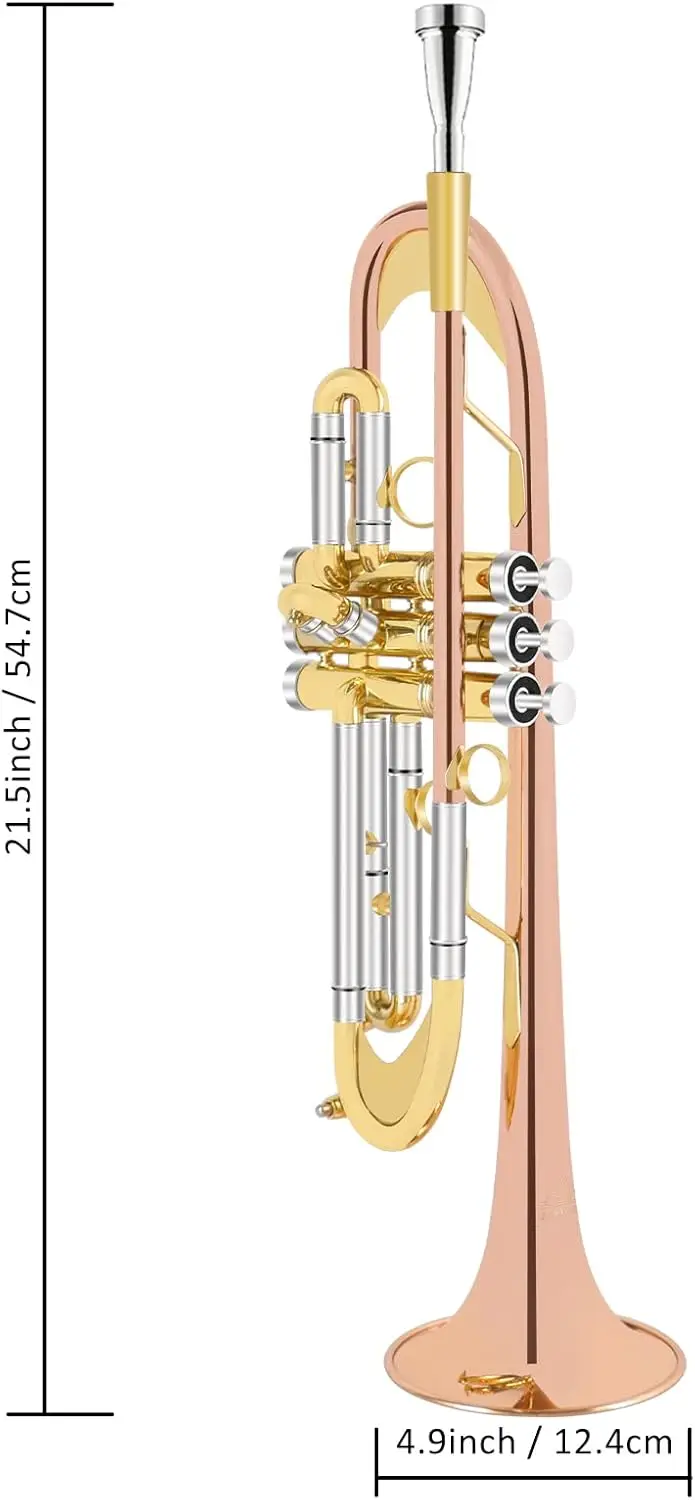 Trumpet Standard Trumpet Set with Carrying Case,Gloves, 7C Mouthpiece, Cleaning Kit, Tuning Rod (Cupronickel)