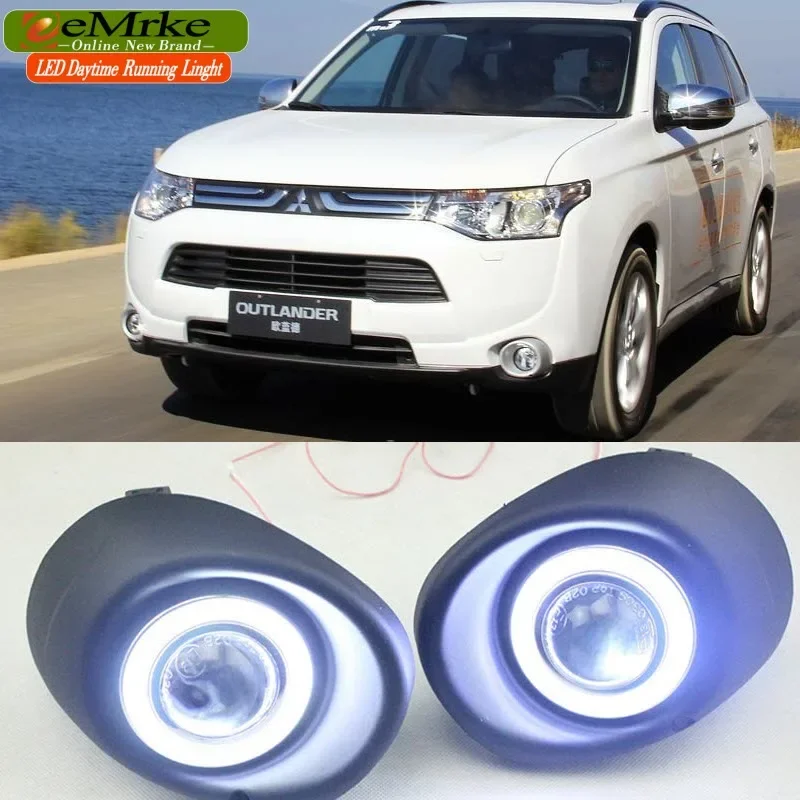 LED Angel Eyes DRL Daytime Running Lights For Mitsubishi Outlander / P-HEV 2013 2014 2015 H11 55W Halogen Bulb Fog Lamp Assembly