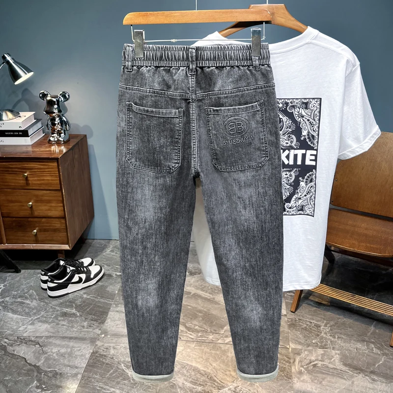 Summer Thin Elastic Waisand Casual Soft Men's Jeans Loose Fit Slim Leg Cotton Polyester Blend Harem Pants Youth Faion