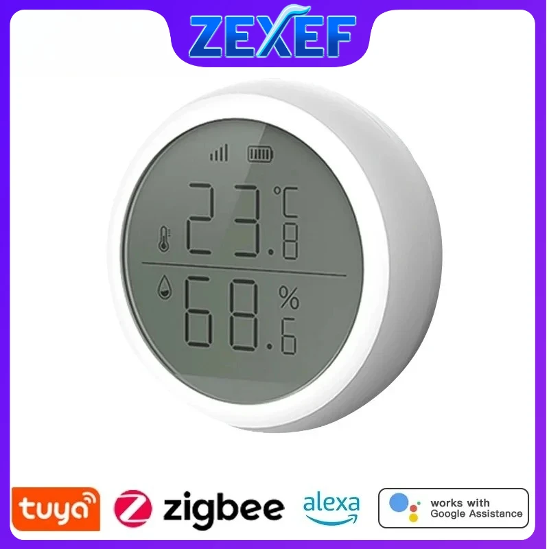 

ZEXEF Tuya Smart ZigBee термометр датчик температуры и влажности в помещении с ЖК-дисплеем приложение голосовое управление Alexa Google Home