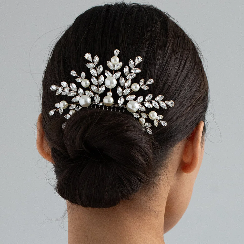 Elegant Bridal Hair Comb Wedding Hair Accessories Headdress Crystal Pearl Bride Hairpin Side Comb For Women Wedding Headpieces