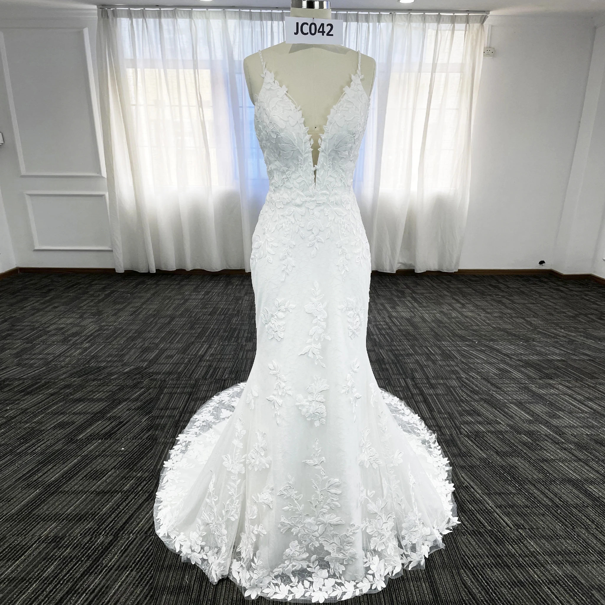 Rosymae Kanten Zeemeermin Trouwjurk met V-hals en Spaghettibandjes Elegante Bruidsjurk voor Vrouwen JavaScript Aixе