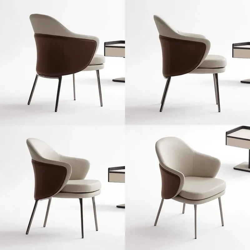 Italian Minimalist Carbon Steel Back Dining Chair Household Desk Light Luxury Nordic Makeup Chair Model Room Soft Bag