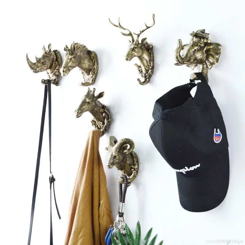 1pc Hanging Hook Animal Head Decorative Hook Deer Elephant Unicorn Rhinoceros Hanger Hook Keys Clothes Hat Wall Decoration Rack