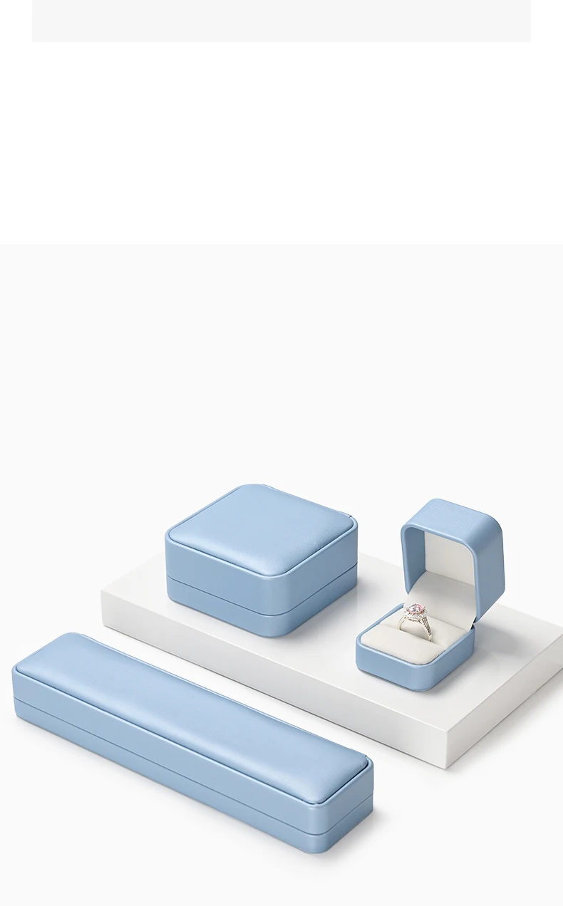 Oirlv Hellblaues Leder-Schmuckkästchen-Set Luxuriöse Ring-Halsketten-Ohrring-Geschenkverpackung Organizer für Einzelhandelsgeschäfte und Hochzeiten – Detail 9