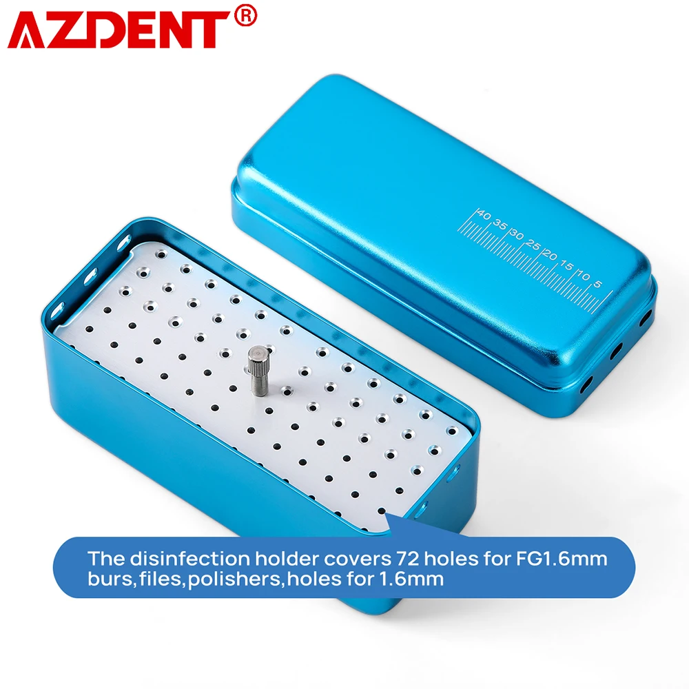 AZDENT Dental 72 Holes Endo box Dental Aluminum Disinfection Box Autoclave Sterilizer Case Holder for Endo Files Diamond Burs