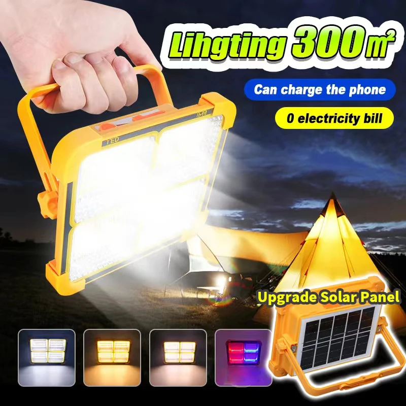 New Rechargeable Solar Flood Light Outdoor Portable LED Reflector Spotlight Rechargeable Projector Floodlight Construction Lamp