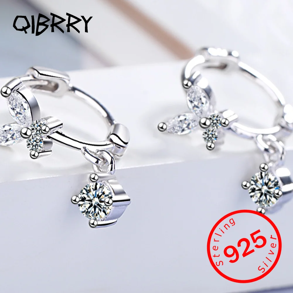Cubic Zirconial Love Heart Star Geometry Hoop Earrings Female Engagement Gift Party Stamp 925 Sterling Silver Accessories