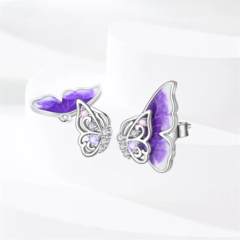 أقراط فراشة مضيئة من الفضة الإسترليني عيار 925، مناسبة للبيع بالجملة من الأقراط المراهقات وهدايا المجوهرات النسائية #2