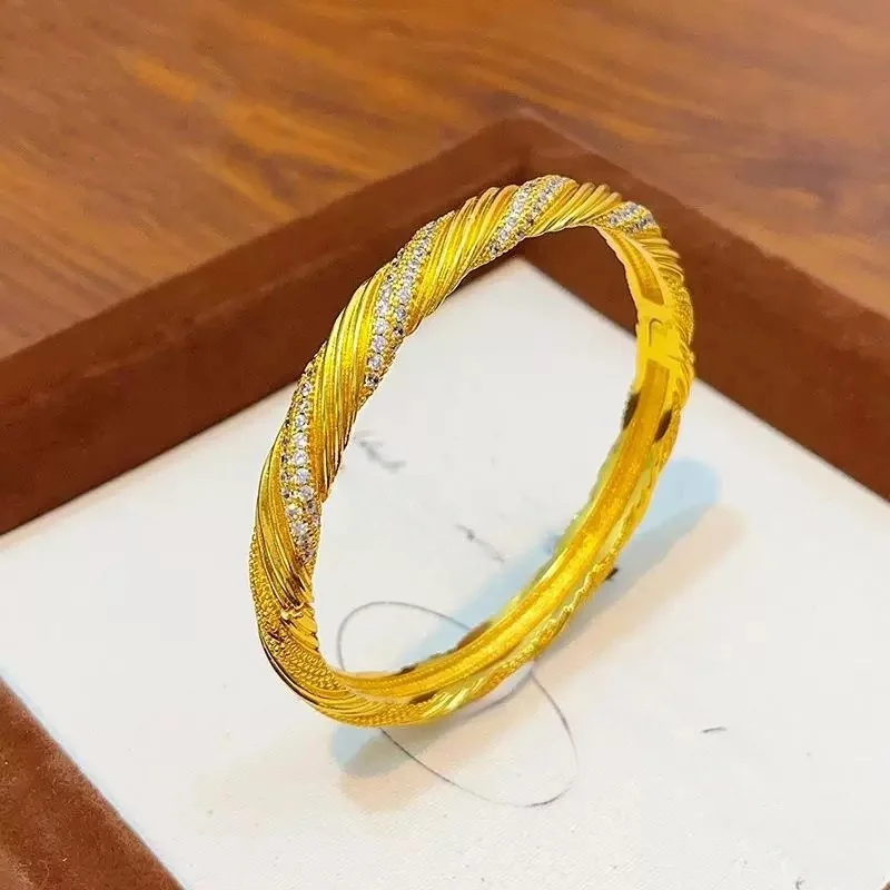 

24K Gold AU999 Women's Diamond-Studded Starry Twist Bracelet - Premium craft, understated shine, timeless for all ages