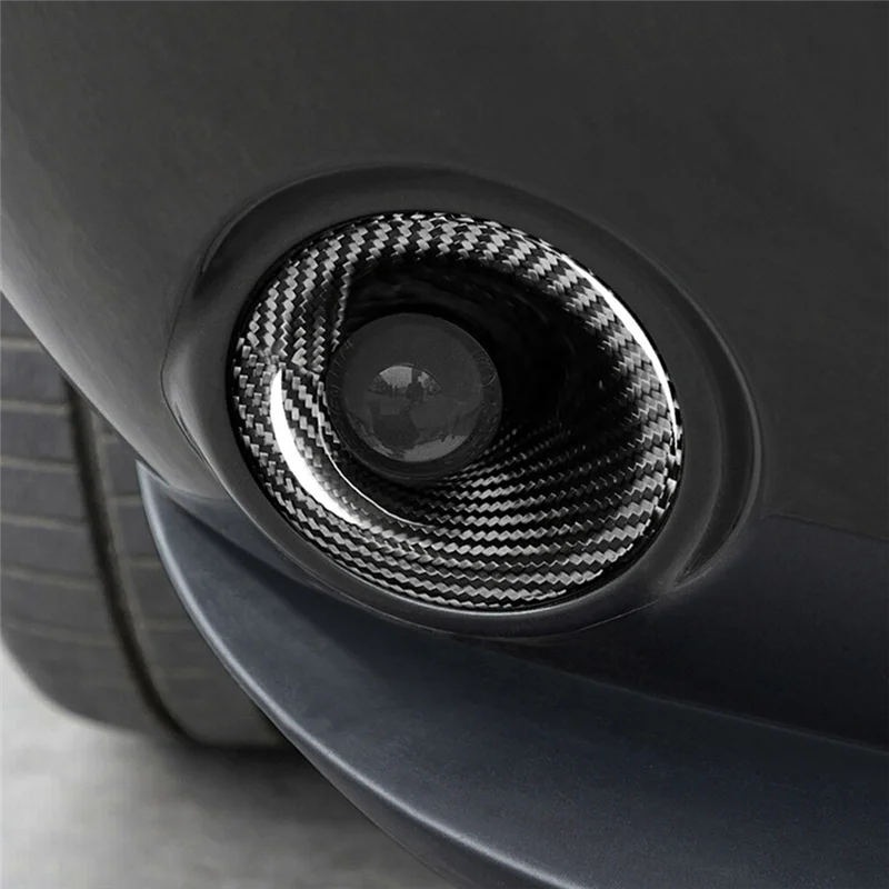 A11F-Real Carbon Fiber Front Fog Light Lamp Cover Trim Decorative Frame Stickers Accessories For Dodge Challenger 2015-2023