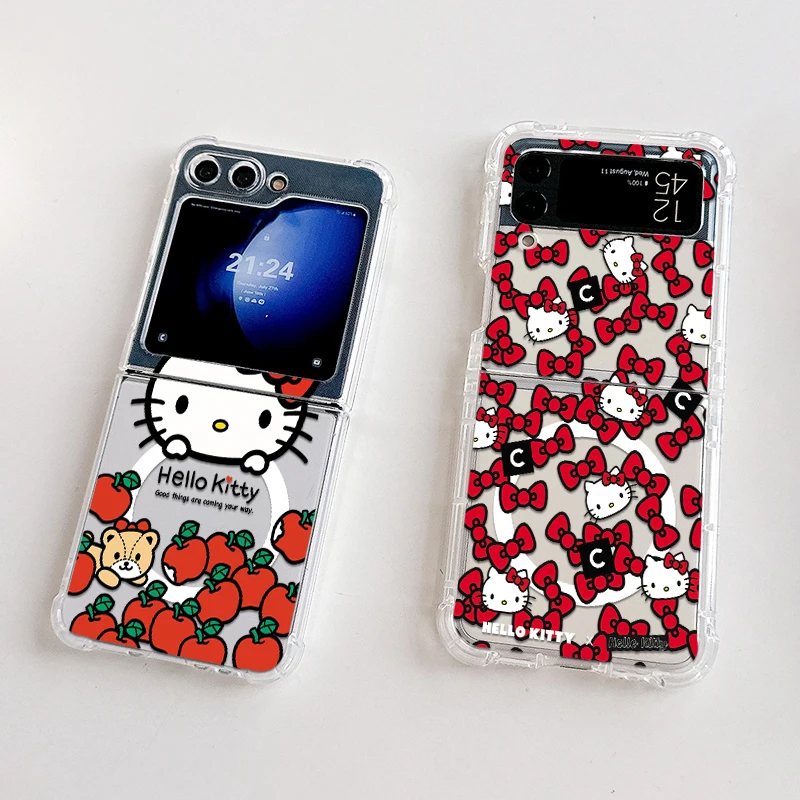 Sanrio Hello Kitty Magsafe Magnetic Phone Case for Samsung Galaxy Z Flip 3 4 Z Flip 5 6 Z 5G Soft Clear Tpu Cover