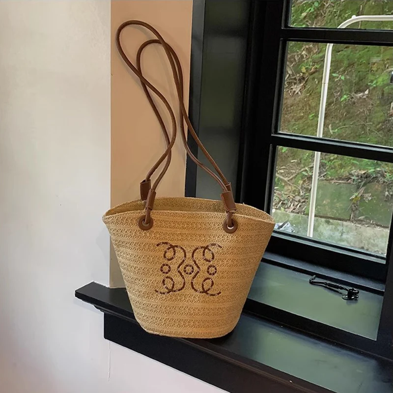 Summer Straw Bags for Women Hollow Raffia Crochet Beach Bags Rattan Woven Shoulder Bag Fashion Weaving Ladies Tote Handbags 2024