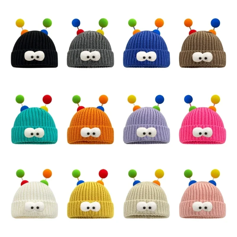 

Women Knit Beanie Warm Ear Protector Hat Teens Cartoon Monsters Eyes Thicken Hat Wholesale