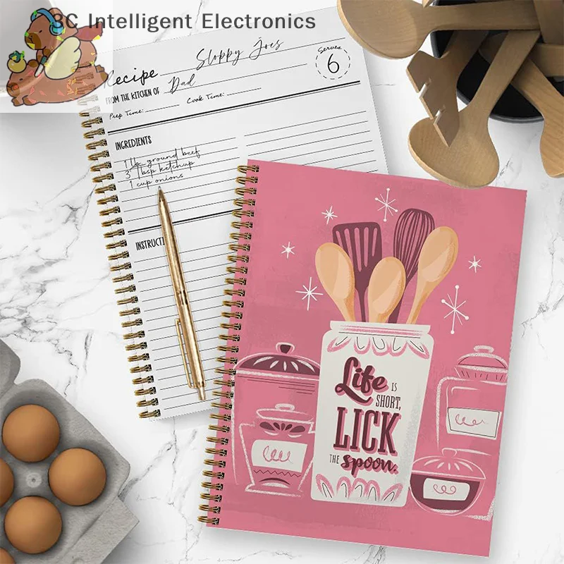 Lick The Spoon Recipe Spiral Notebook Recipe Planner Color Shell Inner Page Record Book Hand Book Notebook Creative Stationery