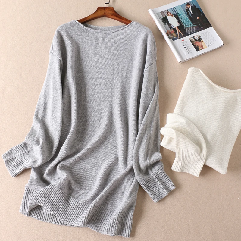 

Autumn Winter Simple Cuffed Mid-Length Women's Sweater Hooded Slimming Concealing round Ne Base Layer irt WC3047