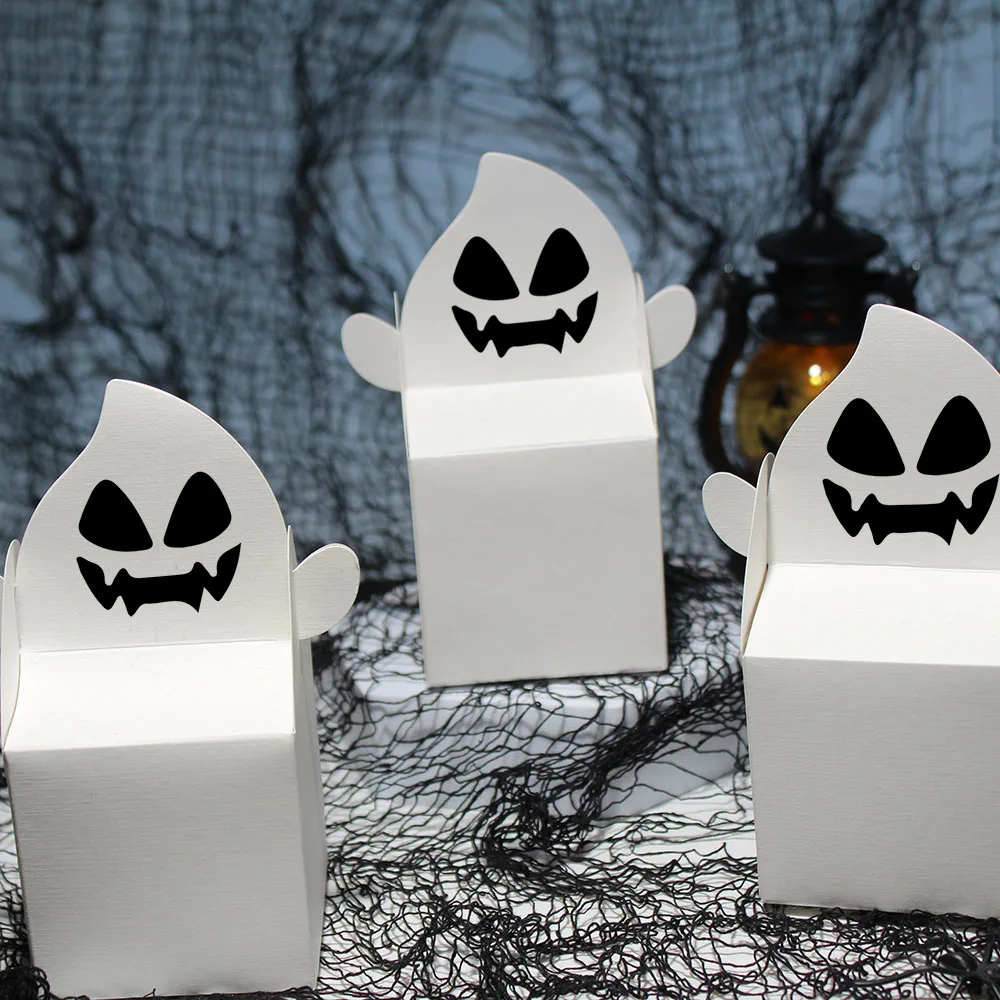 White Ghost-Shaped Pumpkin Ghost Expression Candy Box Mini Gift Box | Perfect for Halloween Party Decor