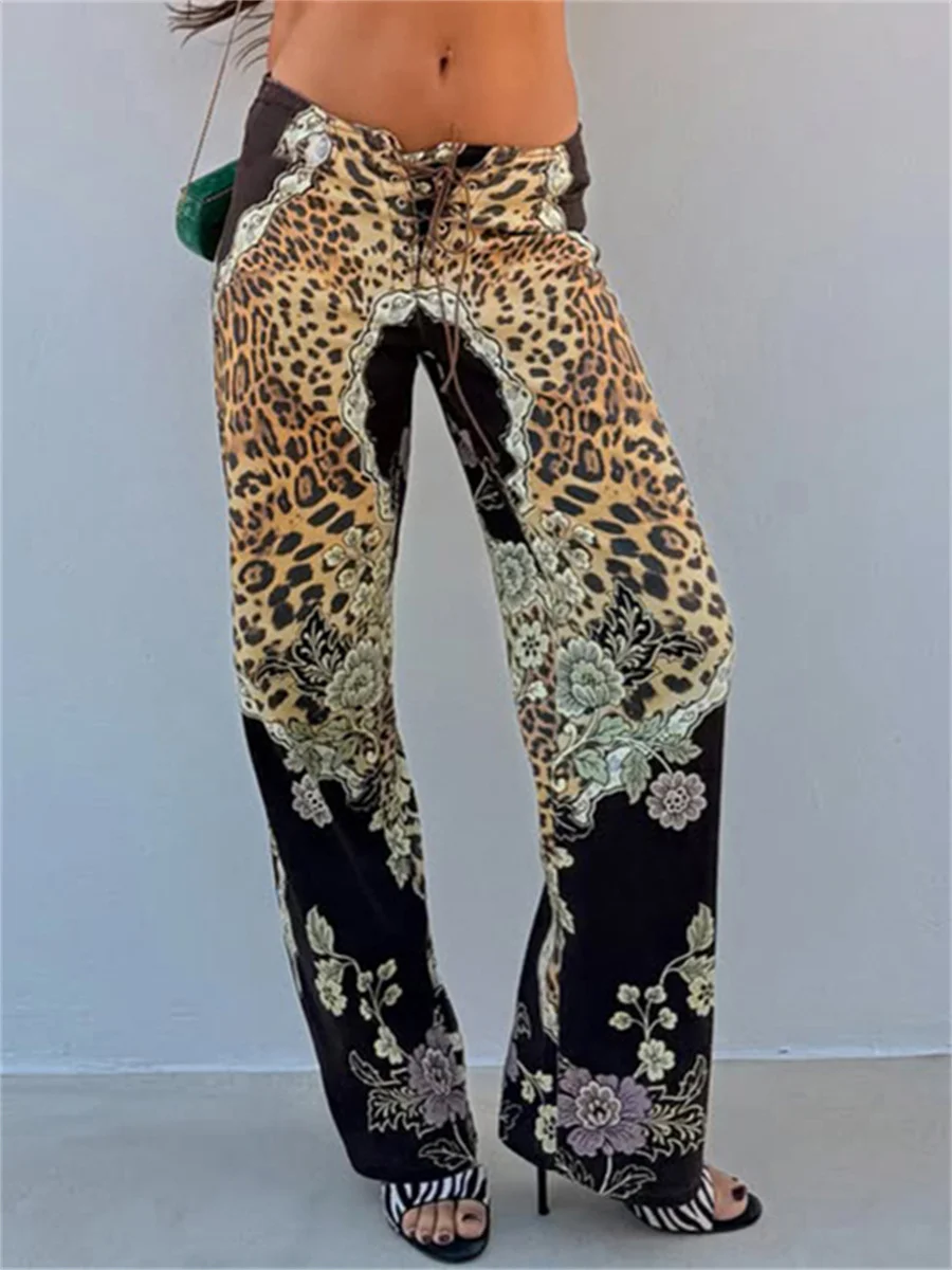 Weird Puss Fashion Hose mit Leoparden-Blumenmuster für Damen, Hottie-Trend, Kordelzug, Mitternachtsparty, Streetwear, Herbst, schicke Alltagsunterhose – Detail 11
