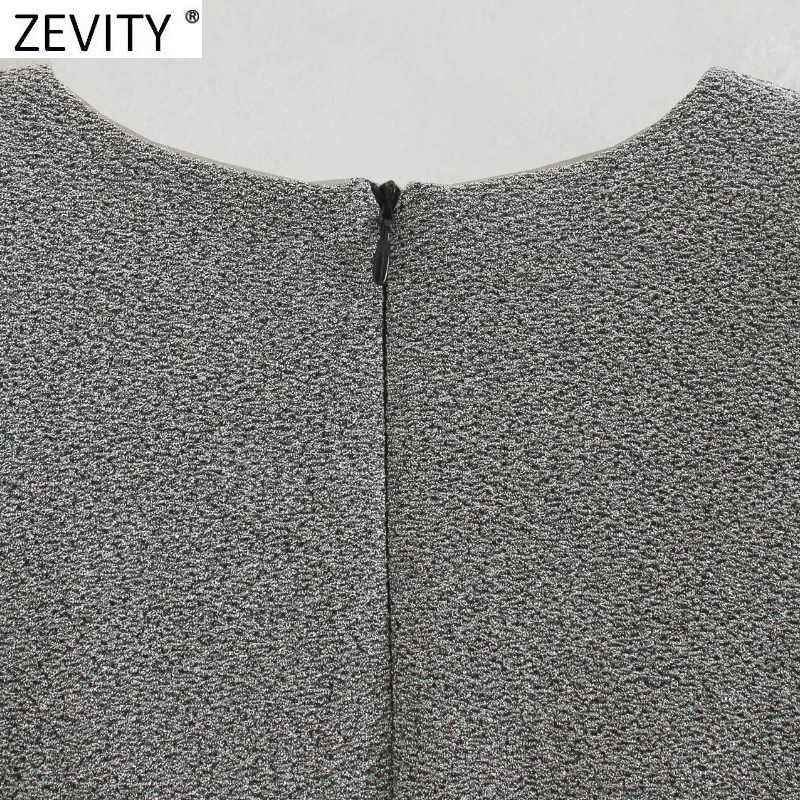 Zevity Women Sexy V Neck Metal Color Slim Bodysuits Lady Chic Shoulder Padded Back Zipper Club Party Playsuits Rompers LS9930