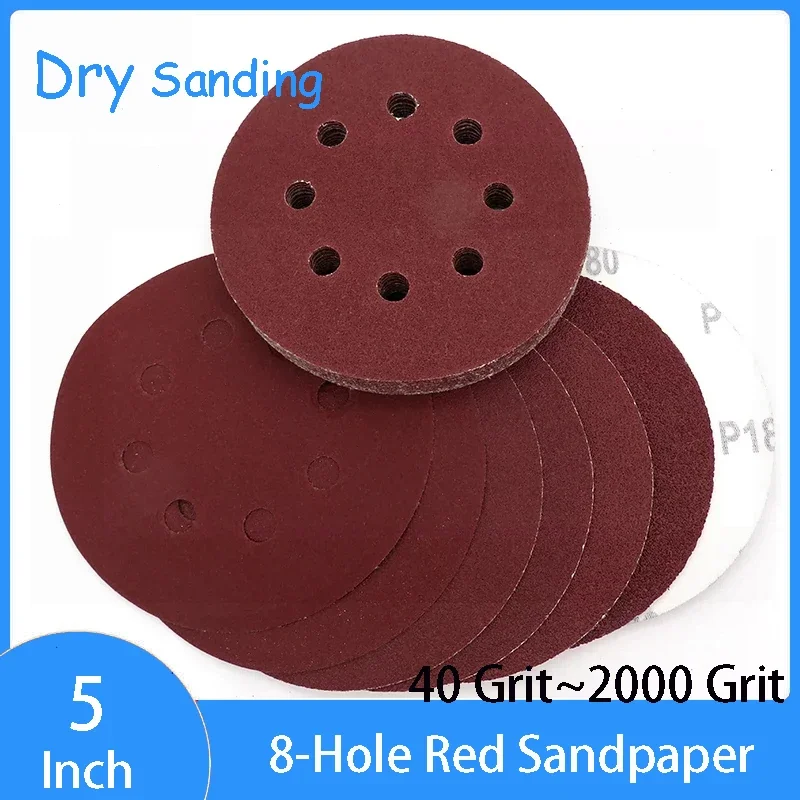 

10pcs 125mm Sanding Discs 8 Hole Hook Loop Sandpaper 40Grit ~2000Grit Sanding Paper Dry Sanding Disc Abrasive Polishing Tools