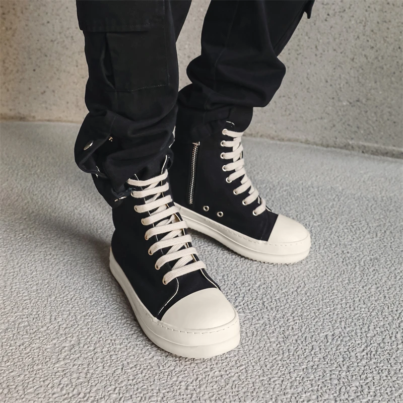 

High top canvas shoes for men and couples, elevated casual board shoes, fashionable and versatile, trendy short boots for women