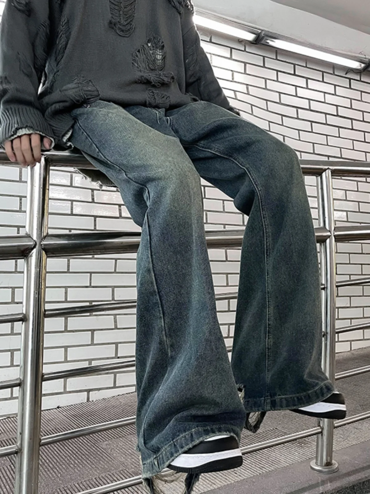 

Men's Wide Leg Jeans Autumn Street Sle American Retro Loose Casual Micro Flared Floor-Length Trousers Youth Faion