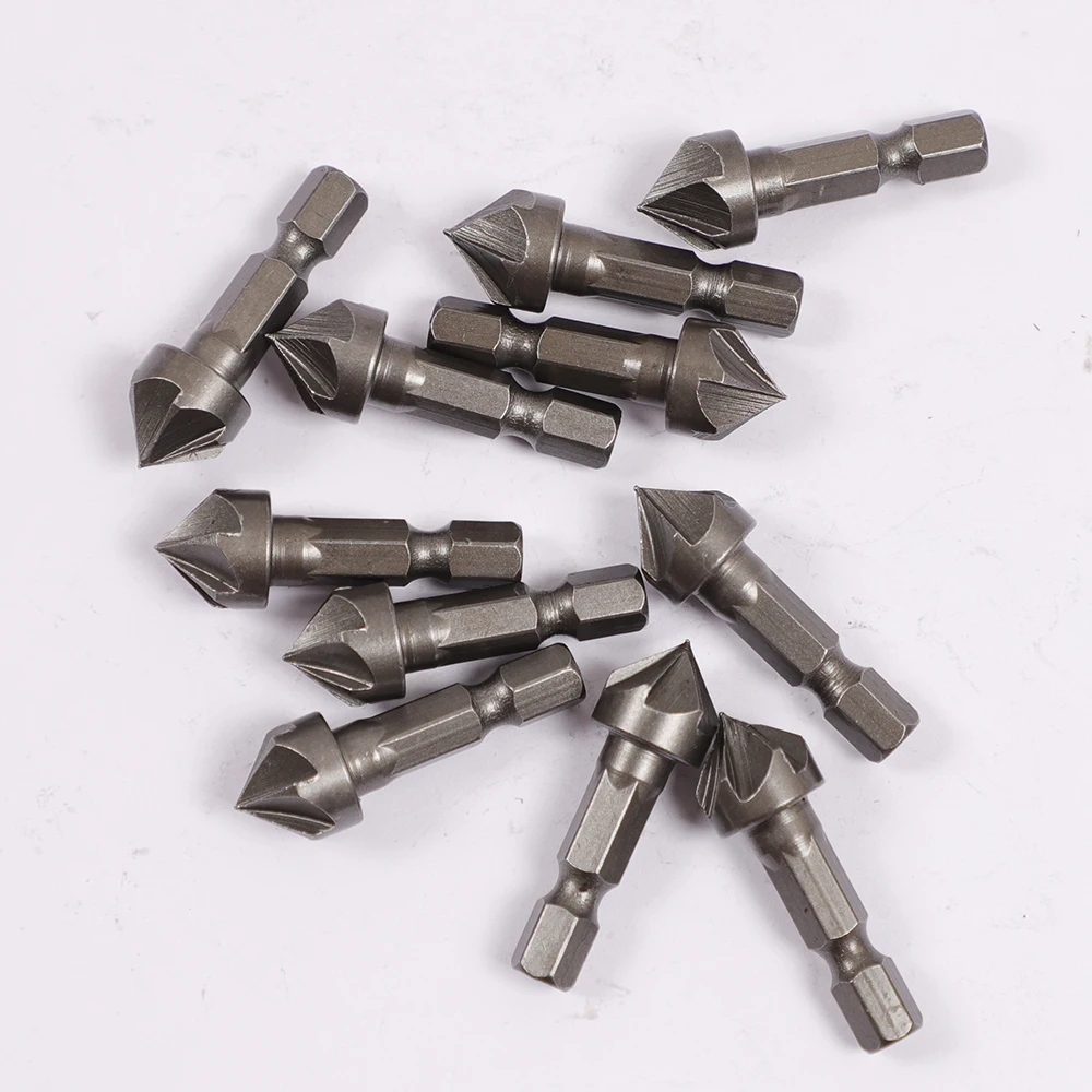 5Pcs 6 Flute 90 Degree Countersink Drill Chamfer Bit 1/4