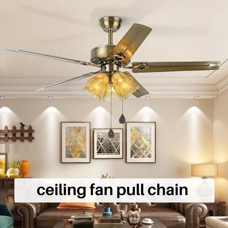 Bronze teto Fan Pull Cadeia Set, Extensão Pingente Decorativo, bola frisada, 2pcs