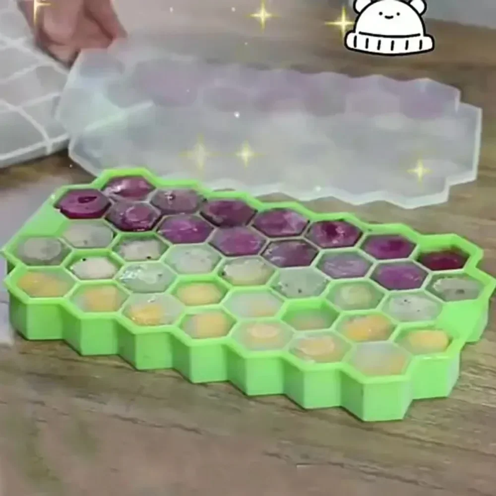 37 Compartment Ice Tray Removable Lid Ice Maker Reusable Food Grade Silicone Ice Cube Moulds BPA  Free Maker for Chilling Juices