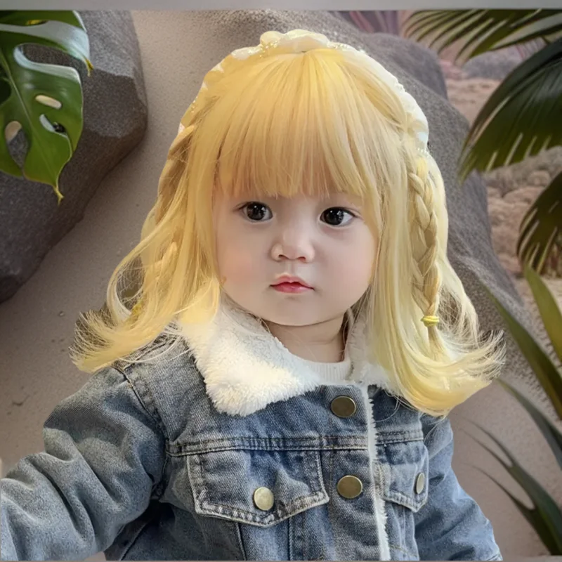 Light Blonde Children\'s Wigs Gold Baby Hair Accessories Aureate Headgear Kids Headwear Little Girl Cute Headdress Coronet Tiara