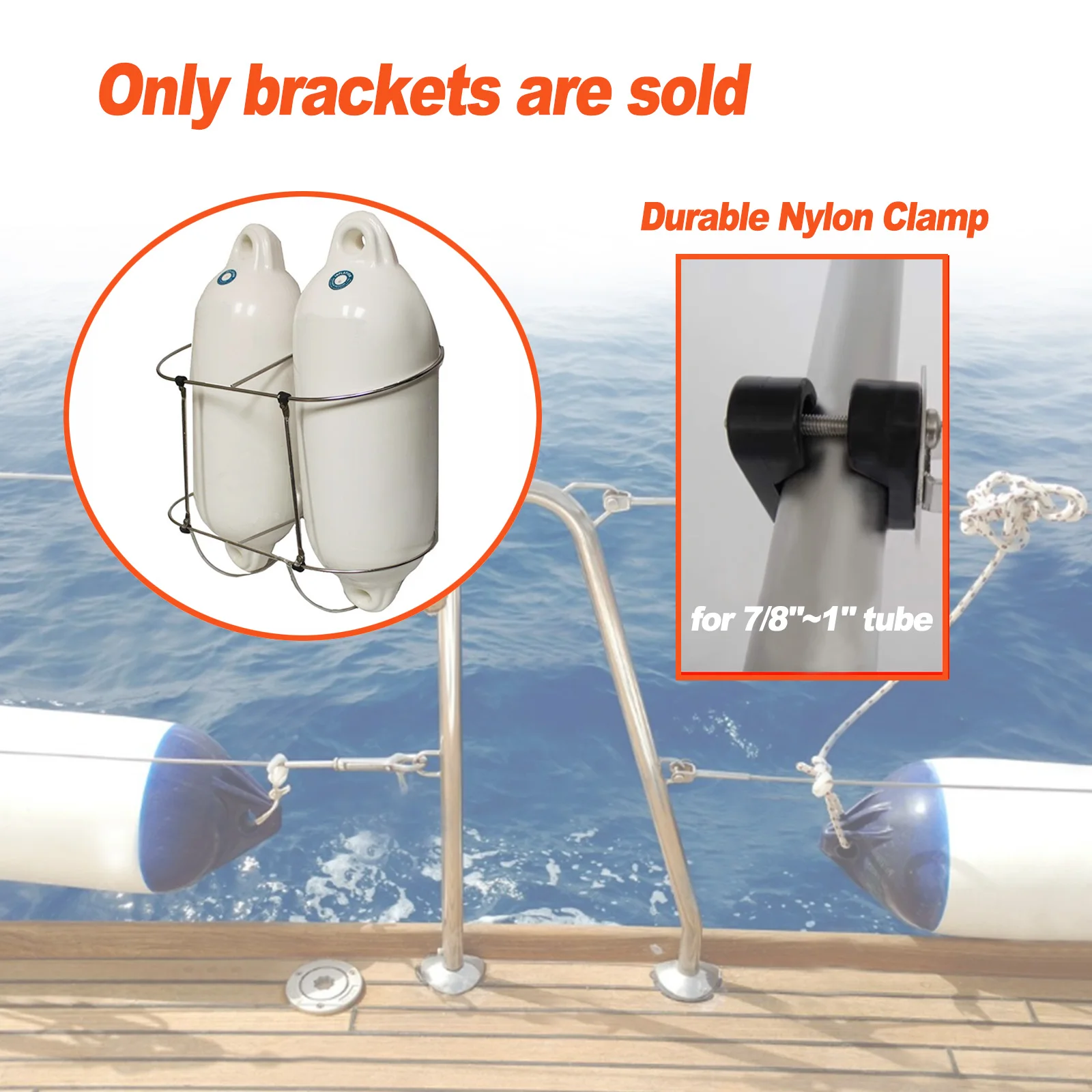 Rack de suporte de pára-choque duplo dobrável de aço inoxidável marinho de 9,5 polegadas para pára-choques de barco inflável