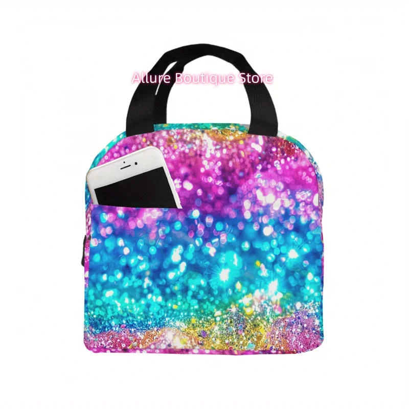 1pc Cute Cupcake & Glitter Heart Print Insulated Lunch Bag - Waterproof Large Capacity Lunch Box, Reusable Thermal Tote for &,,