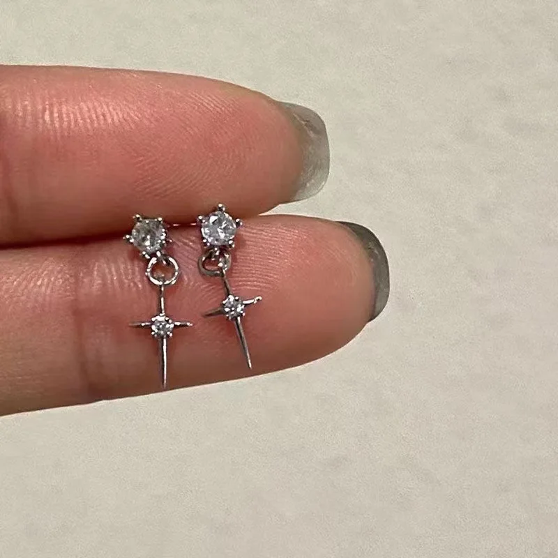

New zircon high-end fine needle earrings, wing cross screws, stud earring, men's and women's holiday gifts