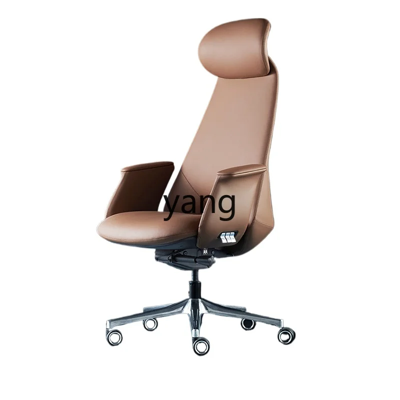 

Lmm minimalist leather office chair study computer chair cowhide president seat can lie down