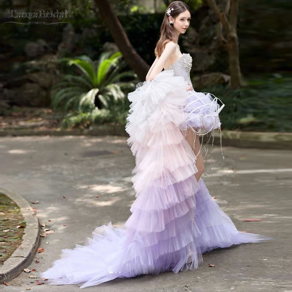 Dreamy Colorful Tulle Wedding Cape ,Ruffles Long Train With Short sleeve ,Charming Bridal Jacket   DJ503