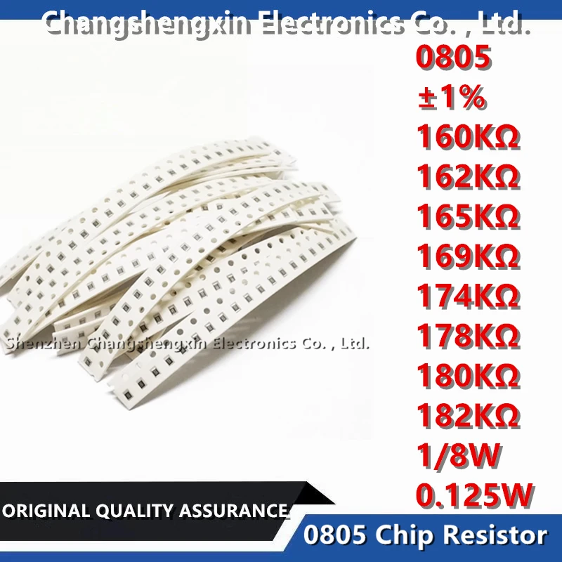 100 Stuks 0805 Smt Chip Weerstand Tolerantie ± 1% Weerstand 160kΩ 162kΩ 165kΩ 165kΩ 169kΩ 174kΩ 174kΩ 180kΩ 182kΩ 1/8W 0.125W Ohm