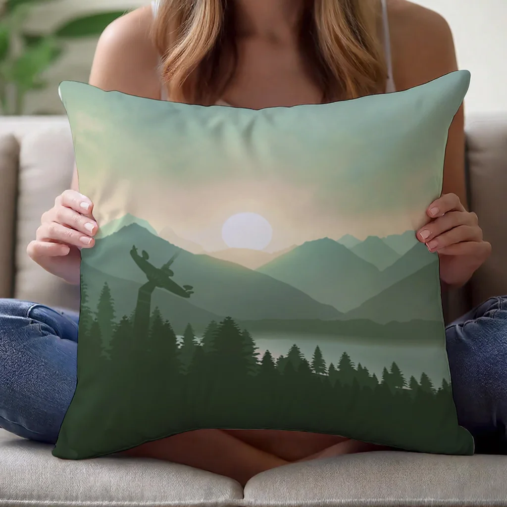 Mountain Lake Forest Pillow Cover 18x18 Inch Polyester Zipper Machine Washable Nature Decor Sofa Bed