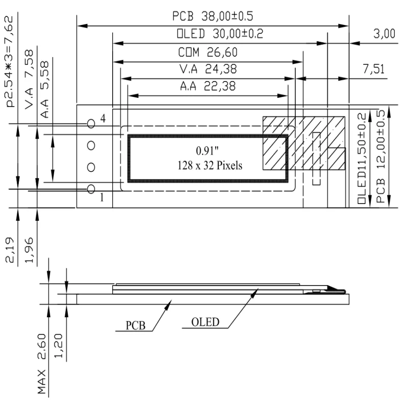 0.91 Inch OLED Display 128 x32 White OLED LCD Module IIC 0.91 Inch OLED