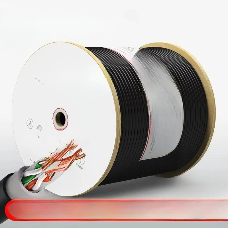 Cross skeleton, 305m pure copper, black twisted pair, unshielded, gigabit outdoor network cable wired