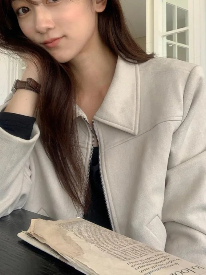 Retro Dubbele Rits ort Suede Jaet Dames Chic Veelzijdige Bovenkleding Open Vest Top Koreaanse Sle Loose Fit Herfst Winter