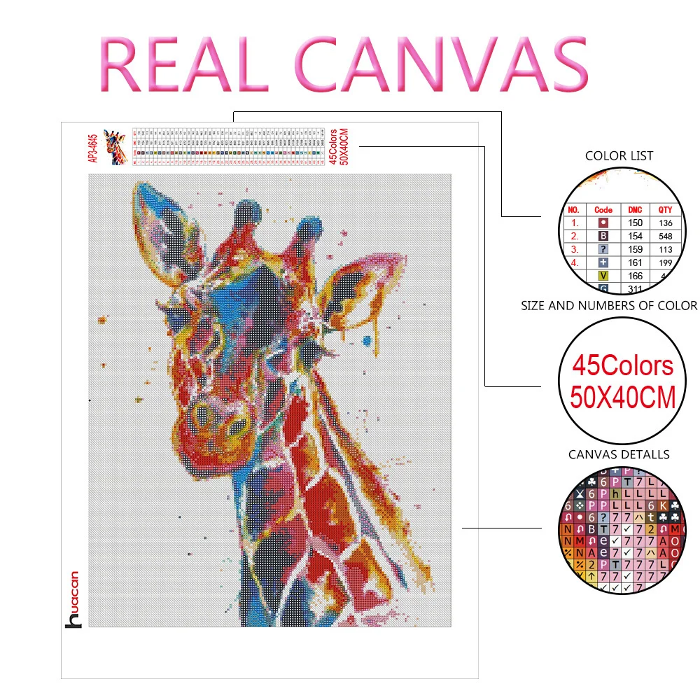 Huacan-キリンの5dダイヤモンド絵画,モザイク,カラフルな刺animal,動物