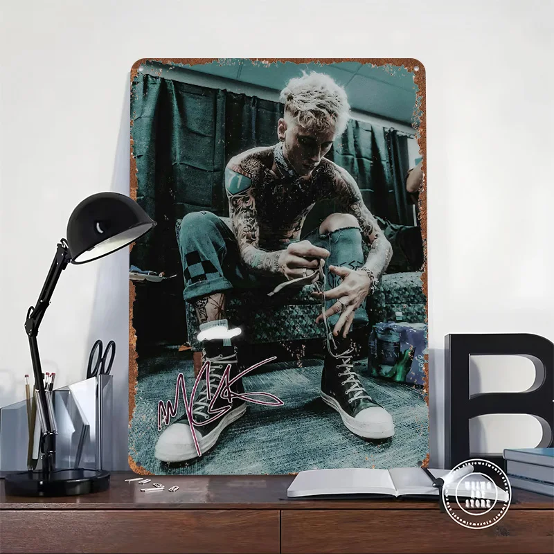 Machine Gun Kelly Tying His Shoes Metal Poster Customized Wall Art Retro Vintage Tinplate Signs for Man Cave Home Decoration