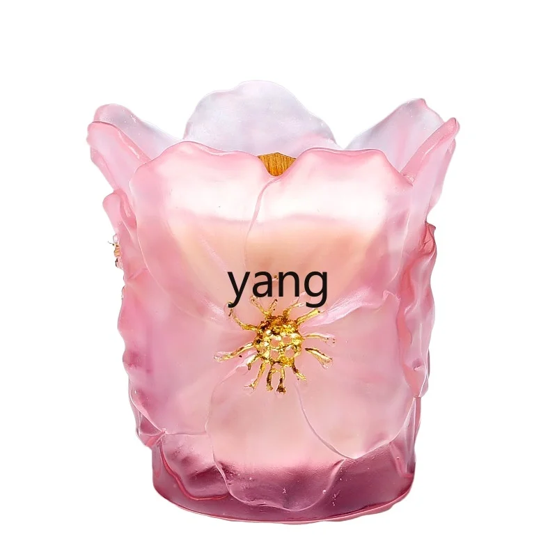 LTT high-grade glazed peony candle holder high-end light luxury Buddha front ornament home handicrafts
